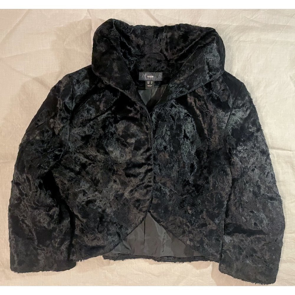 Black Faux-Velvet Cropped Coat